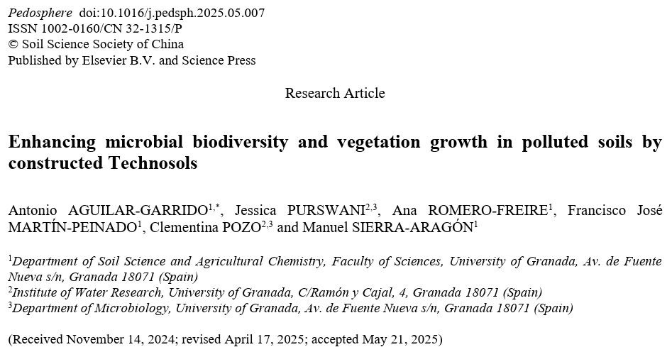 “Enhancing microbial biodiversity and vegetation growth in polluted soils by constructed Technosols” published in&nbsp;Pedosphere